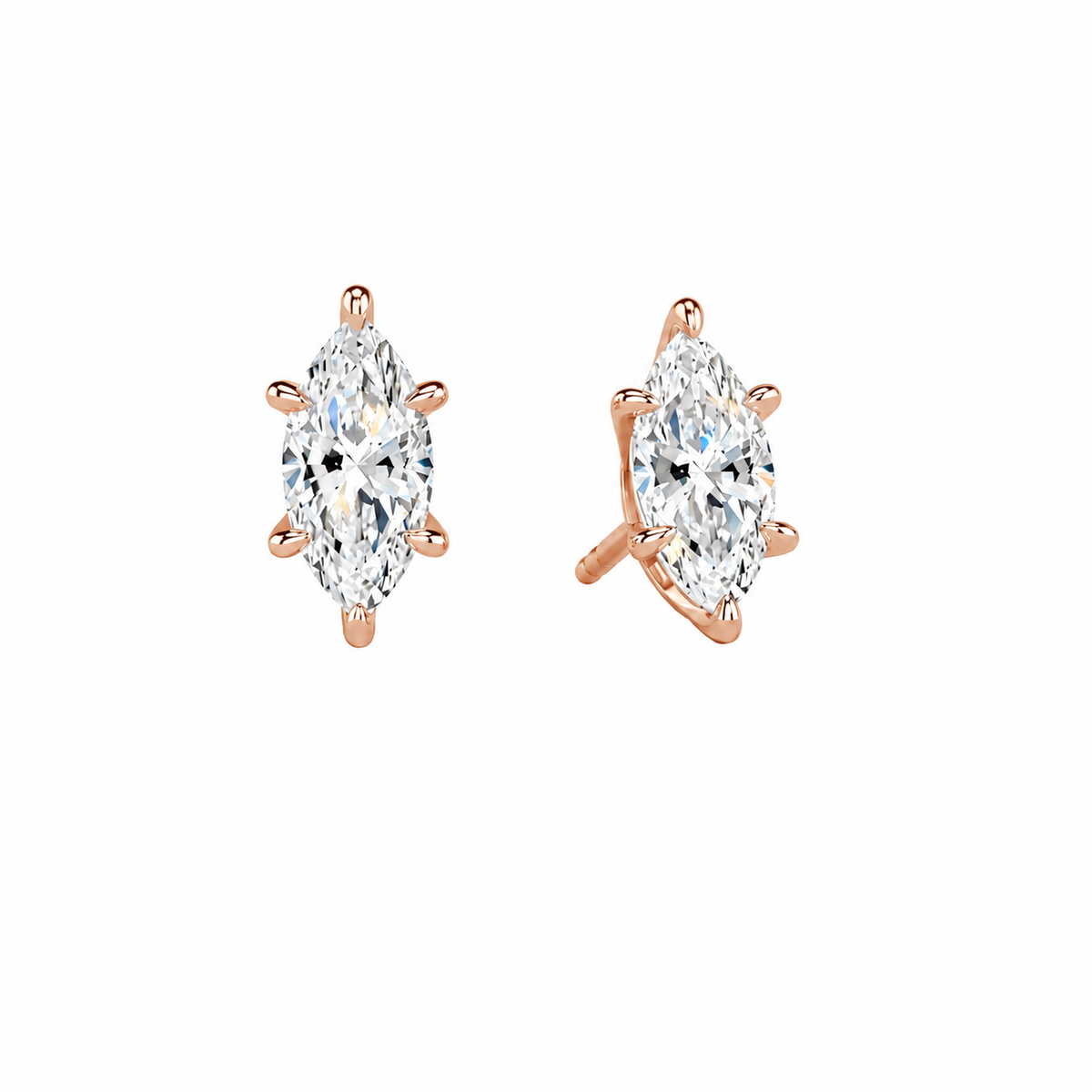 Eira Marquise Solitaire 4-Prong Lab-Grown Diamond Stud Earrings in 14K Rose Gold, front view