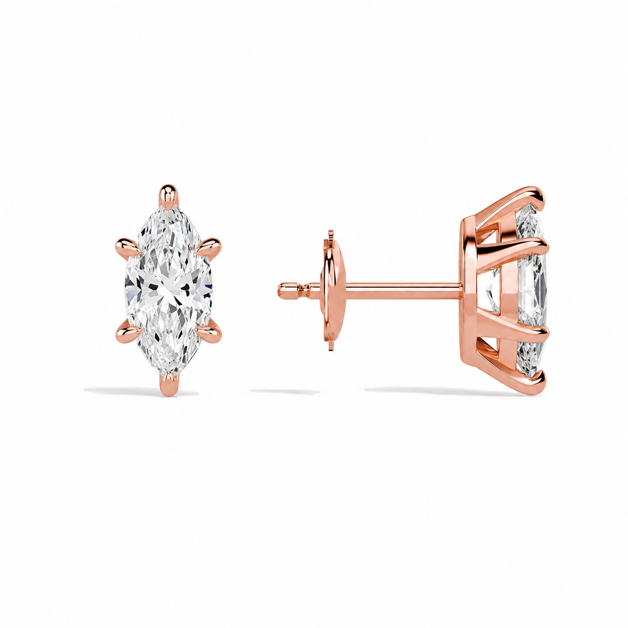 Eira Marquise Solitaire 4-Prong Diamond Stud Earrings in 14K Rose Gold second product view
