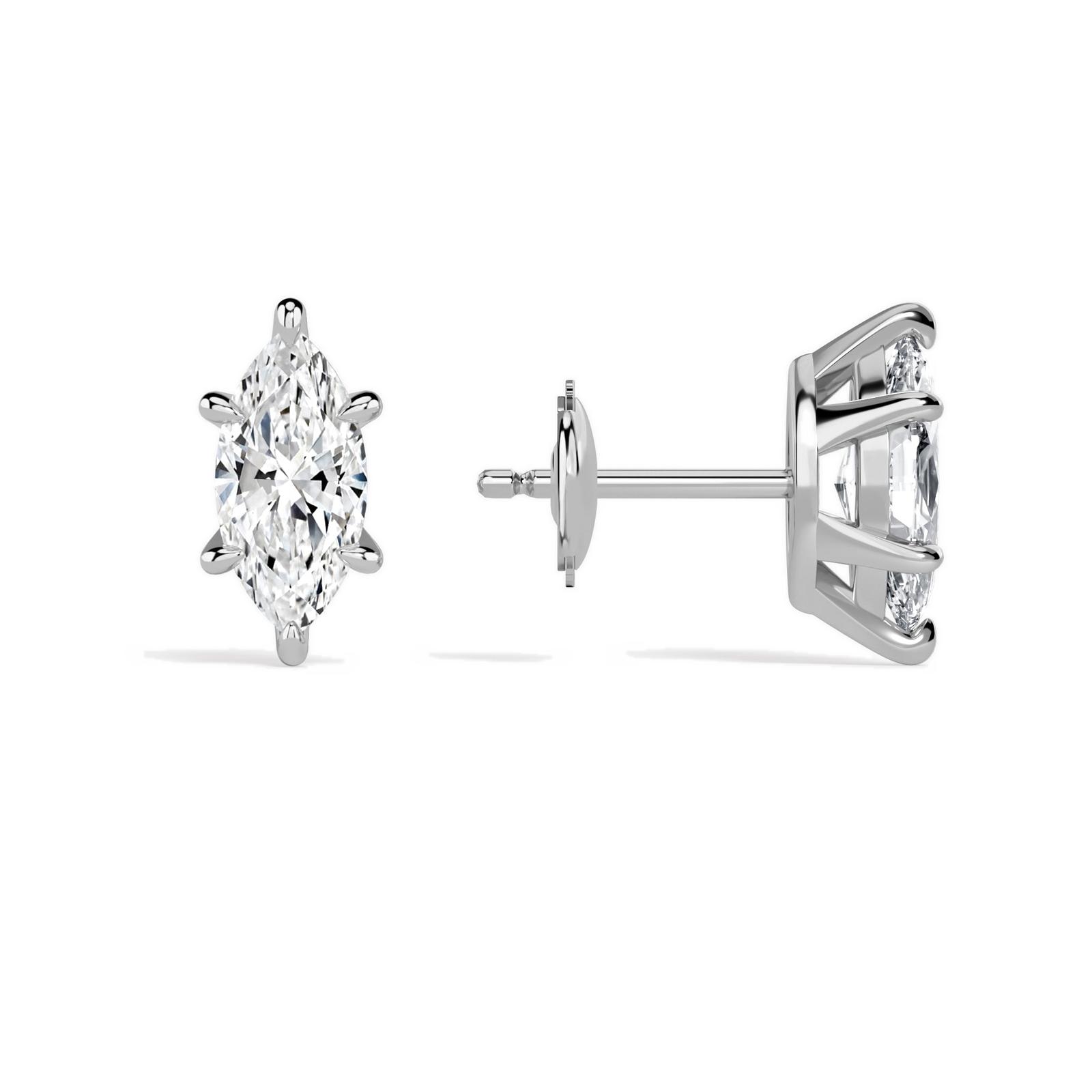Eira Marquise Solitaire 4-Prong Diamond Stud Earrings in 18K White Gold second product view