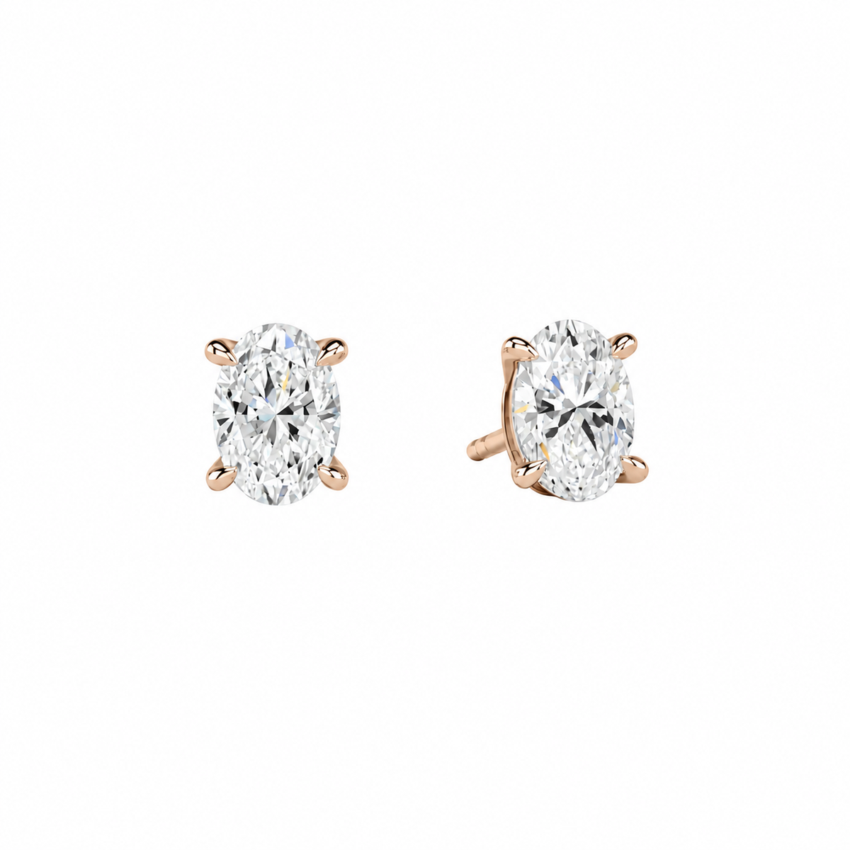 Eira Oval Solitaire 4-Prong Lab-Grown Diamond Stud Earrings in 14K Rose Gold, front view