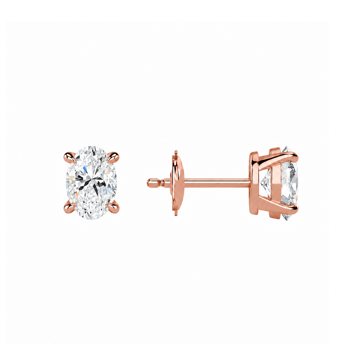 Eira Oval Solitaire 4-Prong Lab-Grown Diamond Stud Earrings in 14K Rose Gold, alternate product view