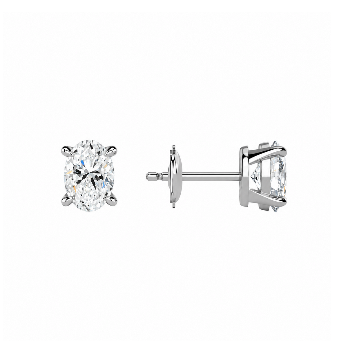 Eira Oval Solitaire 4-Prong Lab-Grown Diamond Stud Earrings in 14K White Gold, alternate product view