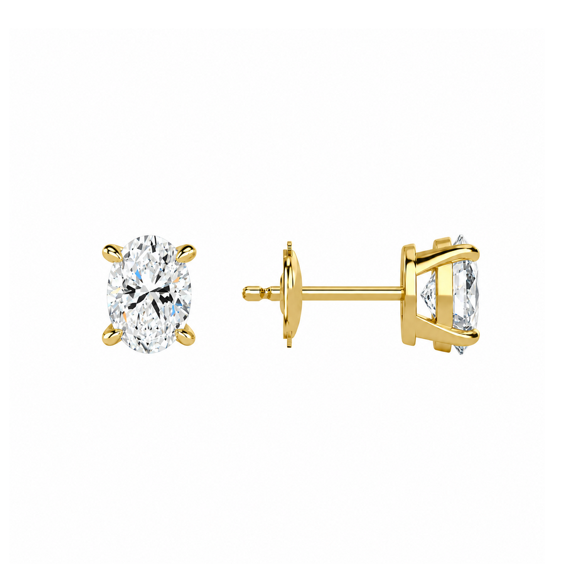 Eira Oval Solitaire 4-Prong Lab-Grown Diamond Stud Earrings in 18K Yellow Gold, alternate product view