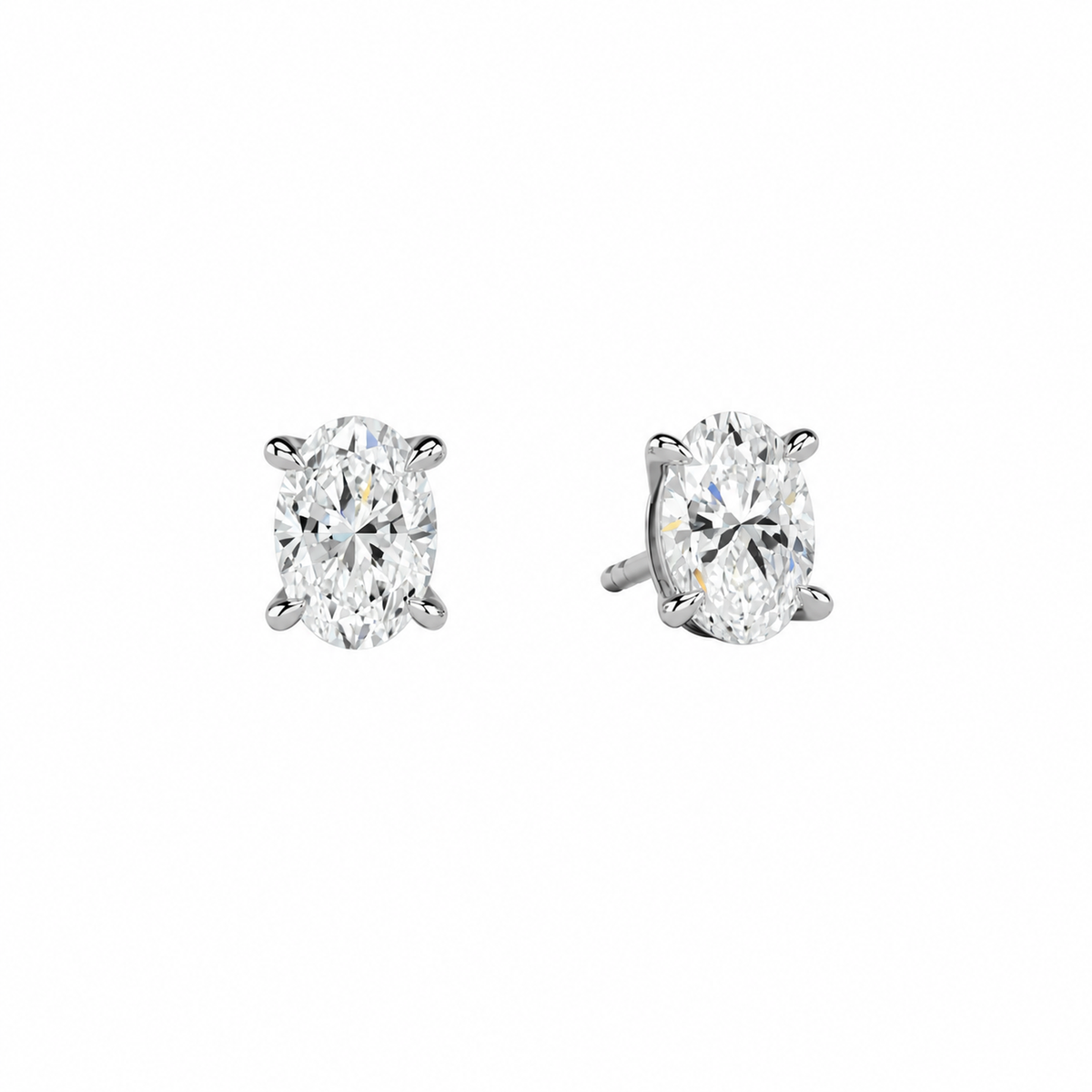 Eira Oval Solitaire 4-Prong Lab-Grown Diamond Stud Earrings in Platinum, front view
