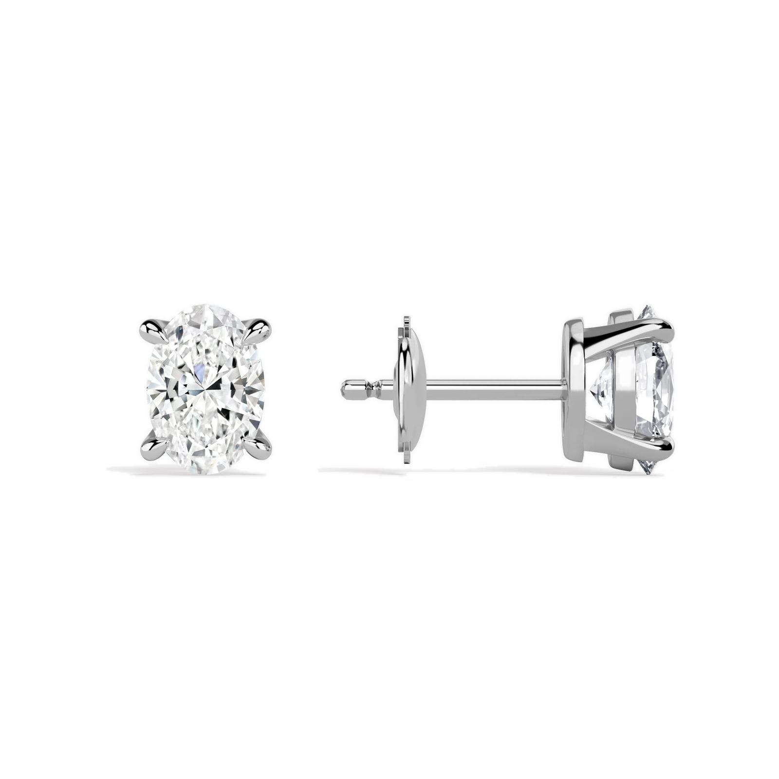 Eira Oval Solitaire 4-Prong Diamond Stud Earrings in Platinum second product view