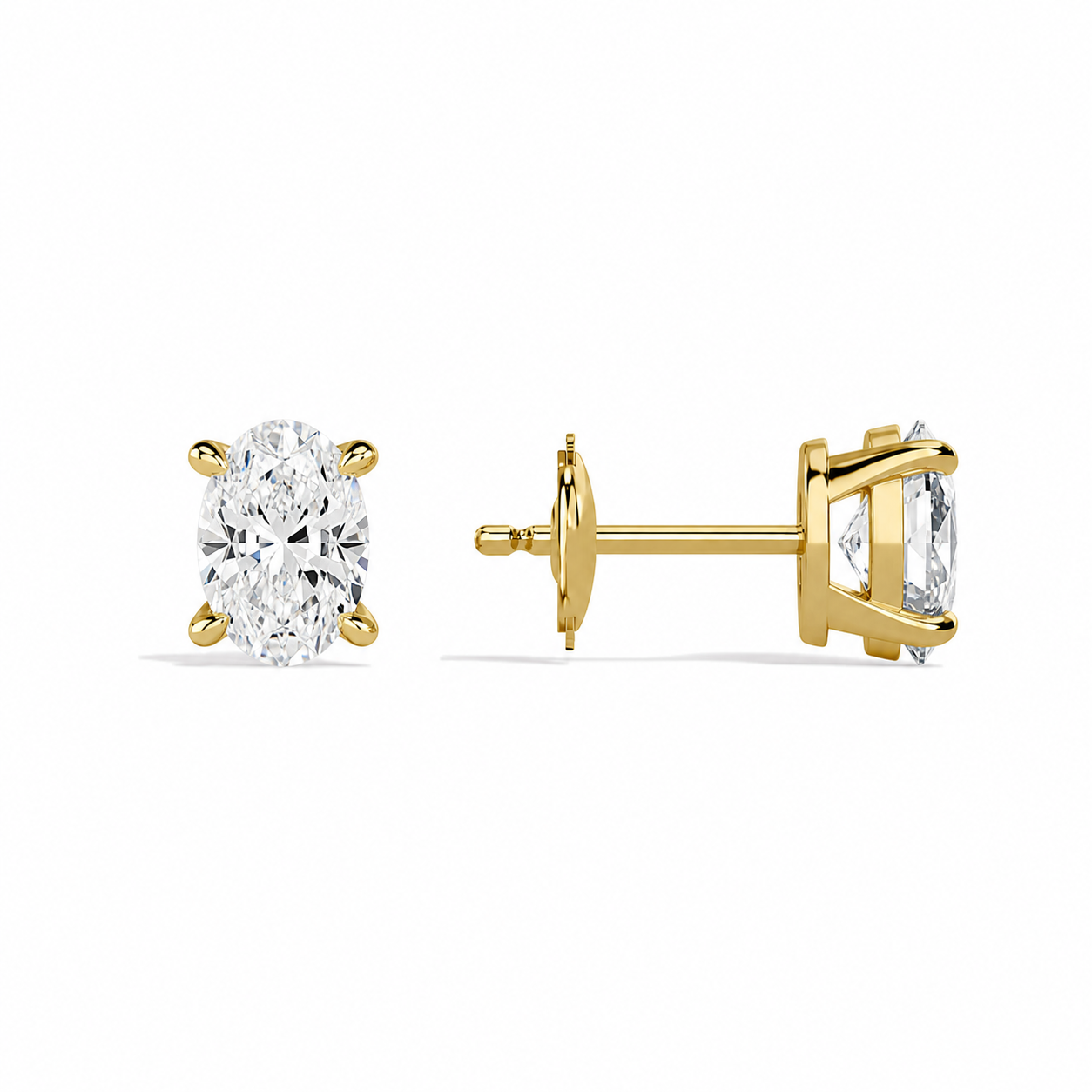 Eira Oval Solitaire 4-Prong Diamond Stud Earrings in 18K Yellow Gold second product view
