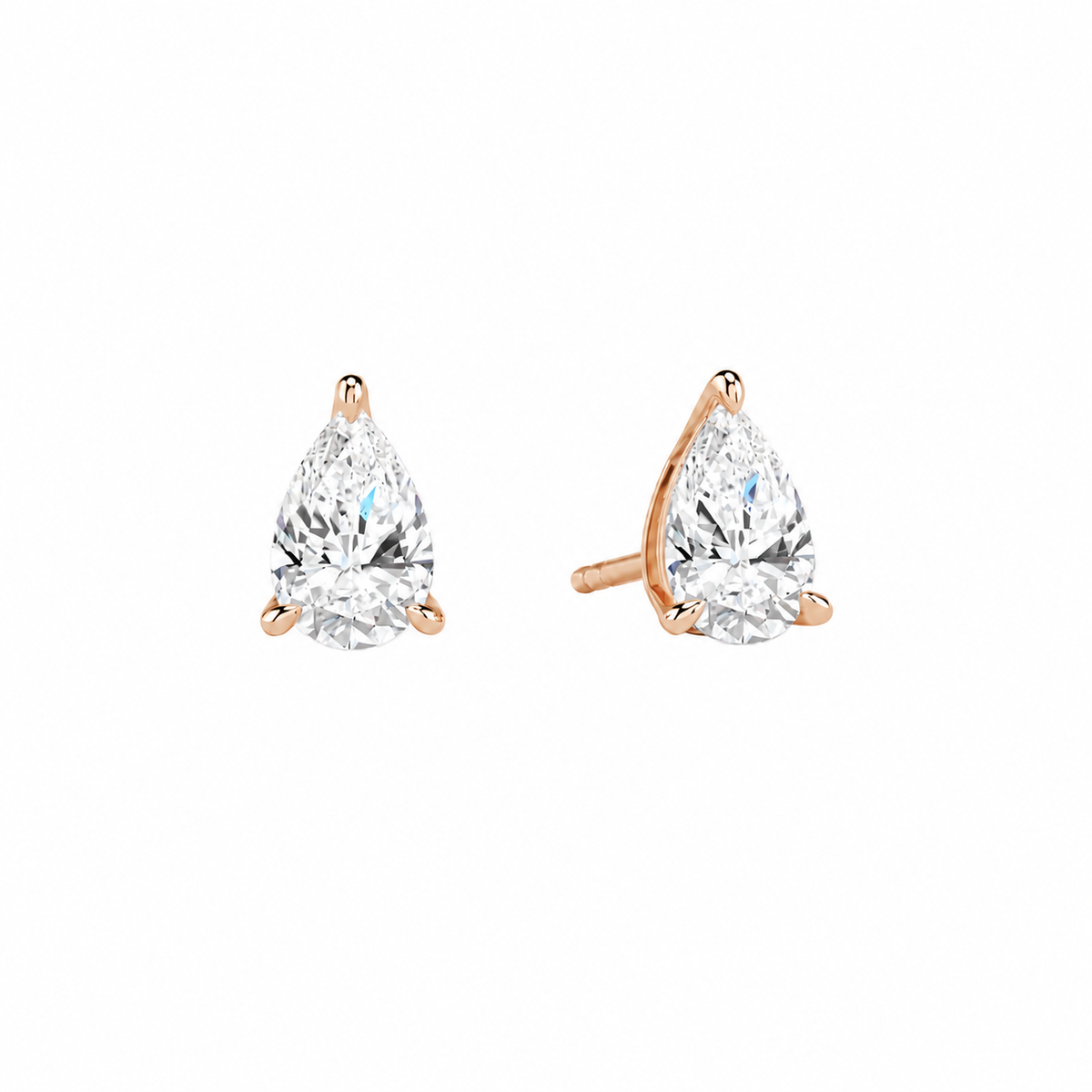 Eira Pear Solitaire 4-Prong Lab-Grown Diamond Stud Earrings in 14K Rose Gold, front view