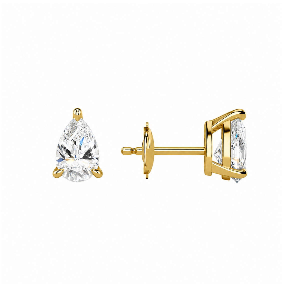 Eira Pear Solitaire 4-Prong Lab-Grown Diamond Stud Earrings in 14K Yellow Gold, alternate product view