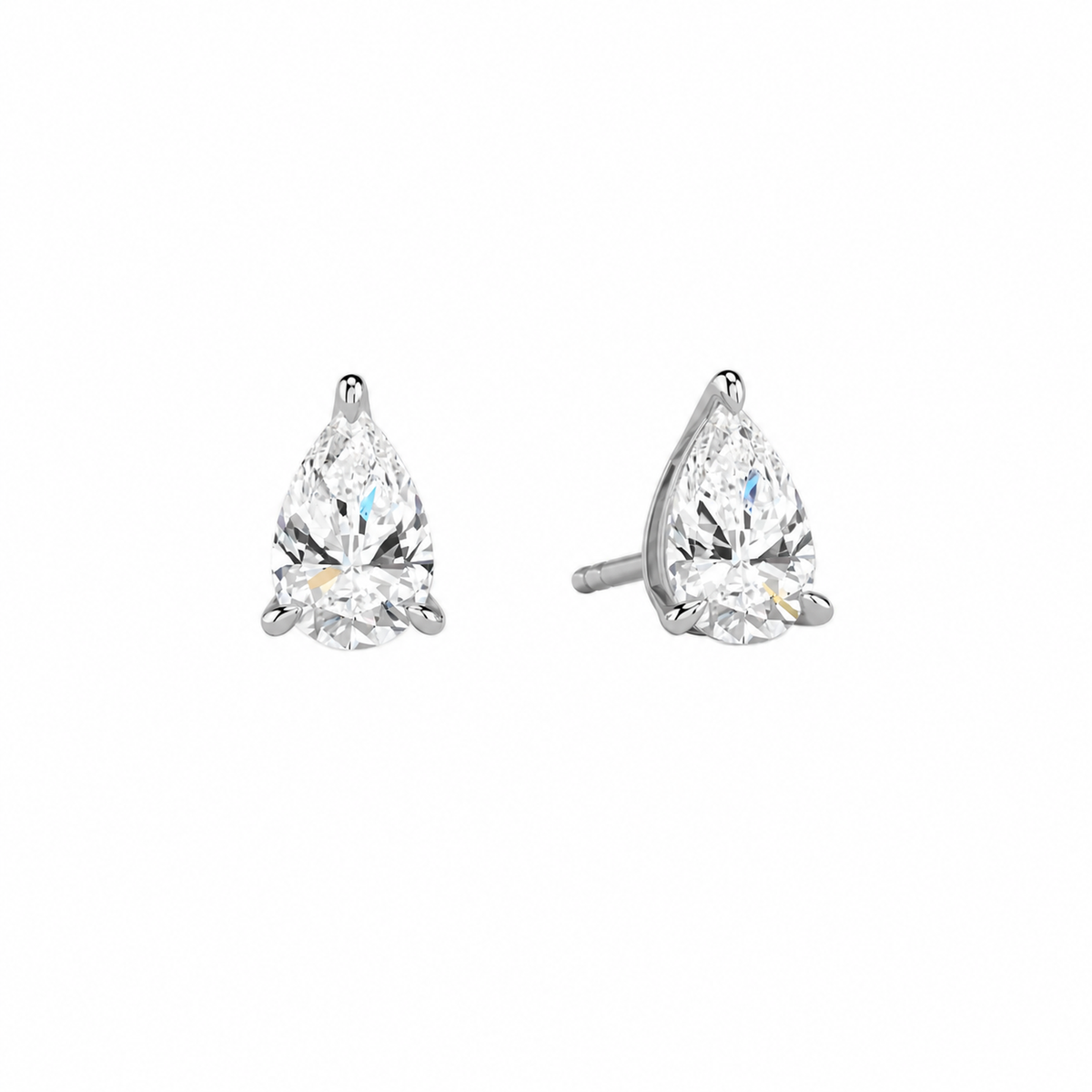 Eira Pear Solitaire 4-Prong Lab-Grown Diamond Stud Earrings in Platinum, front view