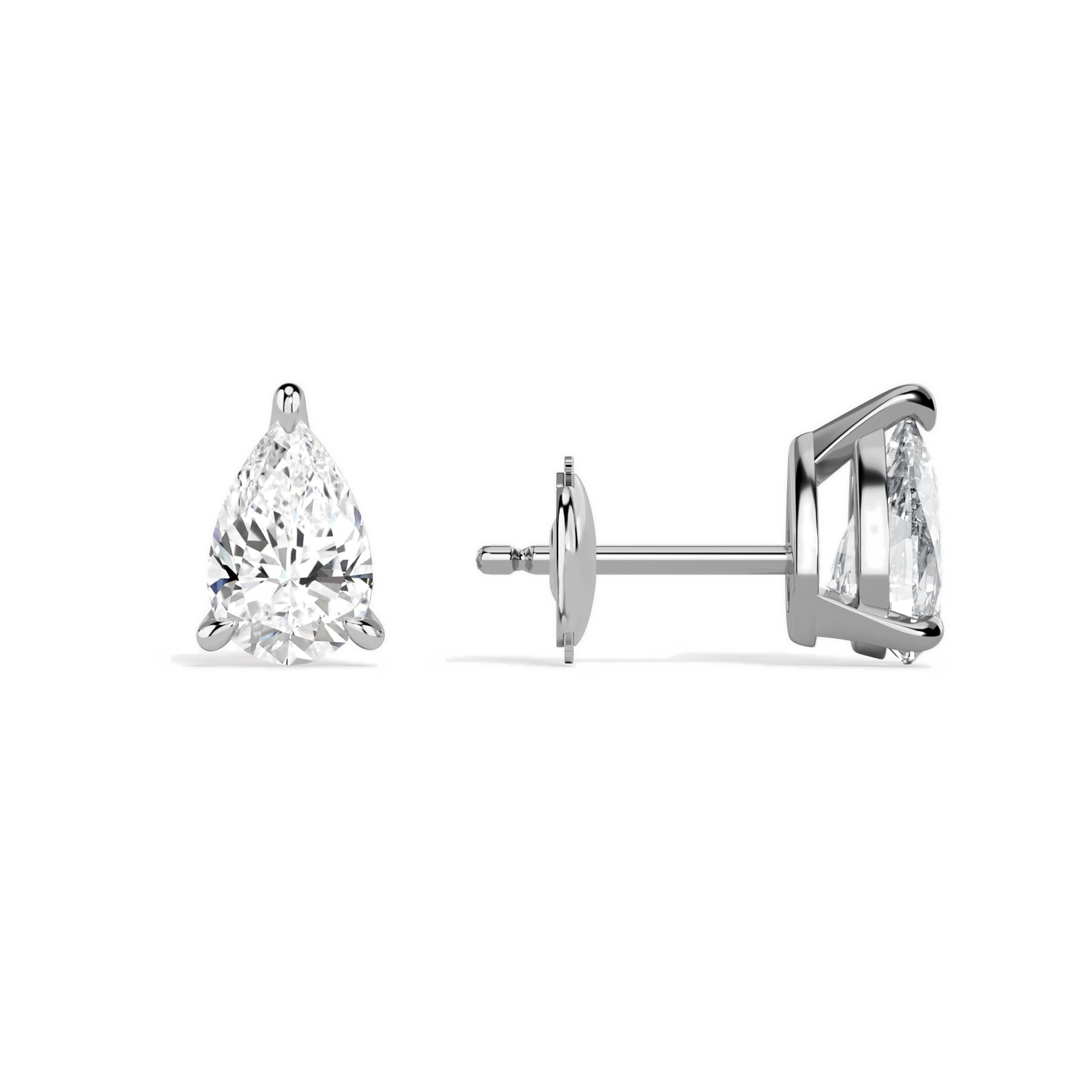 Eira Pear Solitaire 4-Prong Diamond Stud Earrings in Platinum second product view