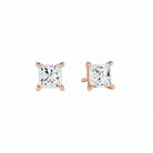 Eira Princess Solitaire 4-Prong Lab-Grown Diamond Stud Earrings in 14K Rose Gold, front view