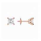 Eira Princess Solitaire 4-Prong Lab-Grown Diamond Stud Earrings in 14K Rose Gold, alternate product view