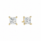 Eira Princess Solitaire 4-Prong Lab-Grown Diamond Stud Earrings in 14K Yellow Gold, front view