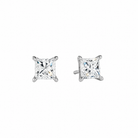 Eira Princess Solitaire 4-Prong Lab-Grown Diamond Stud Earrings in 18K White Gold, front view