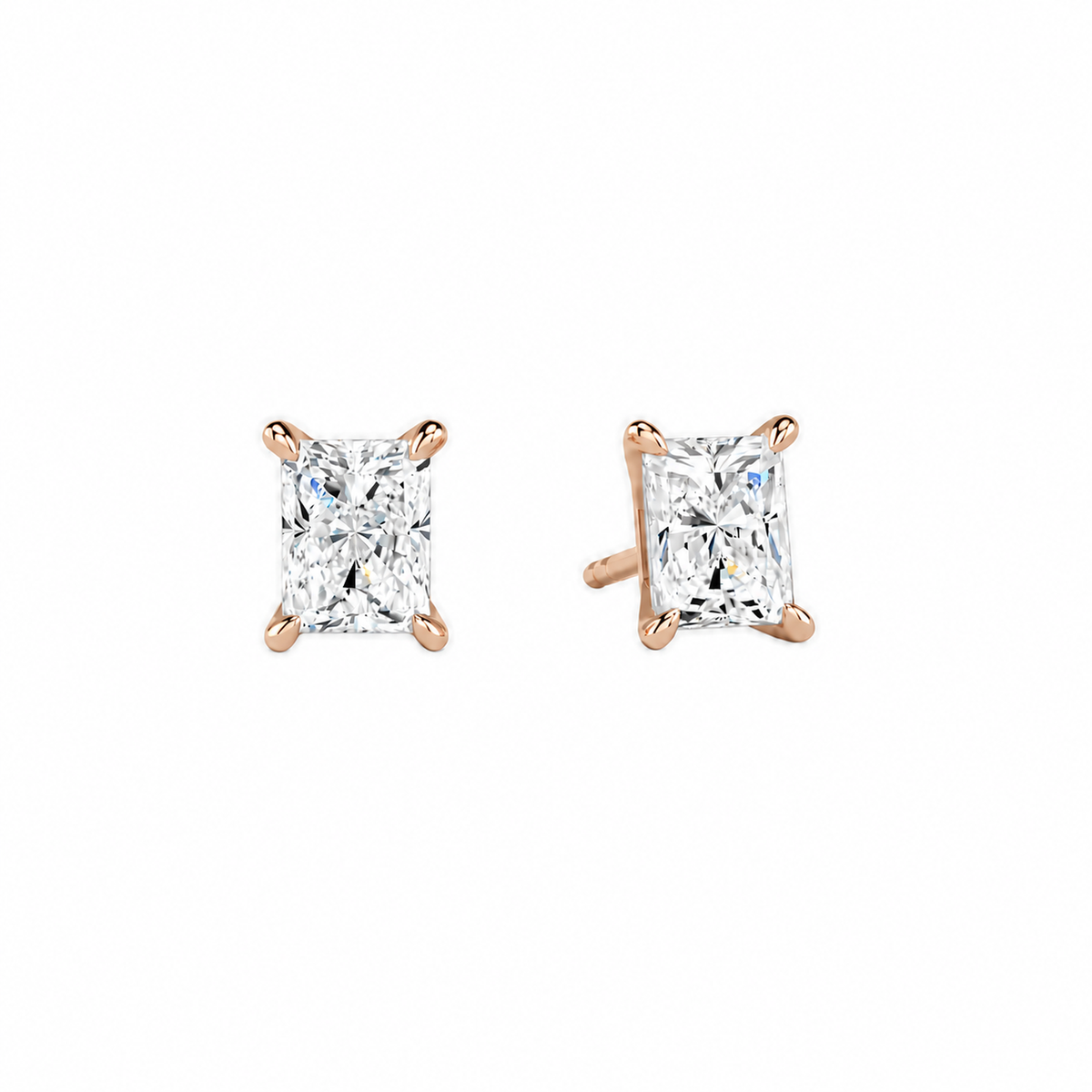 Eira Radiant Solitaire 4-Prong Lab-Grown Diamond Stud Earrings in 14K Rose Gold, front view