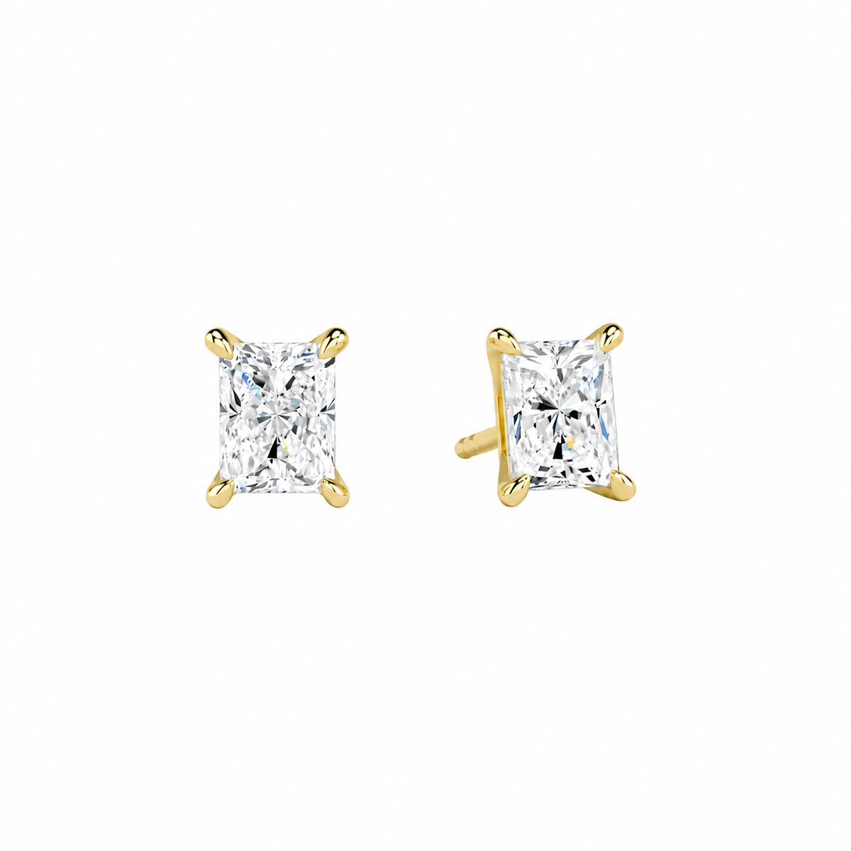 Eira Radiant Solitaire 4-Prong Lab-Grown Diamond Stud Earrings in 18K Yellow Gold, front view