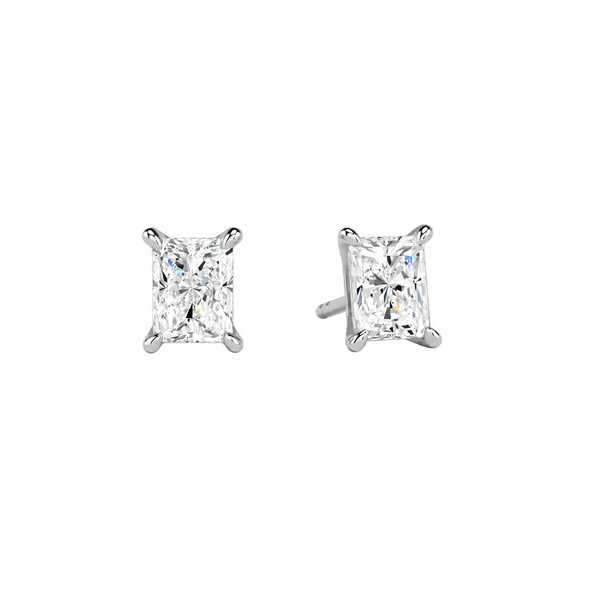 Eira Radiant Solitaire 4-Prong Lab-Grown Diamond Stud Earrings in Platinum, front view