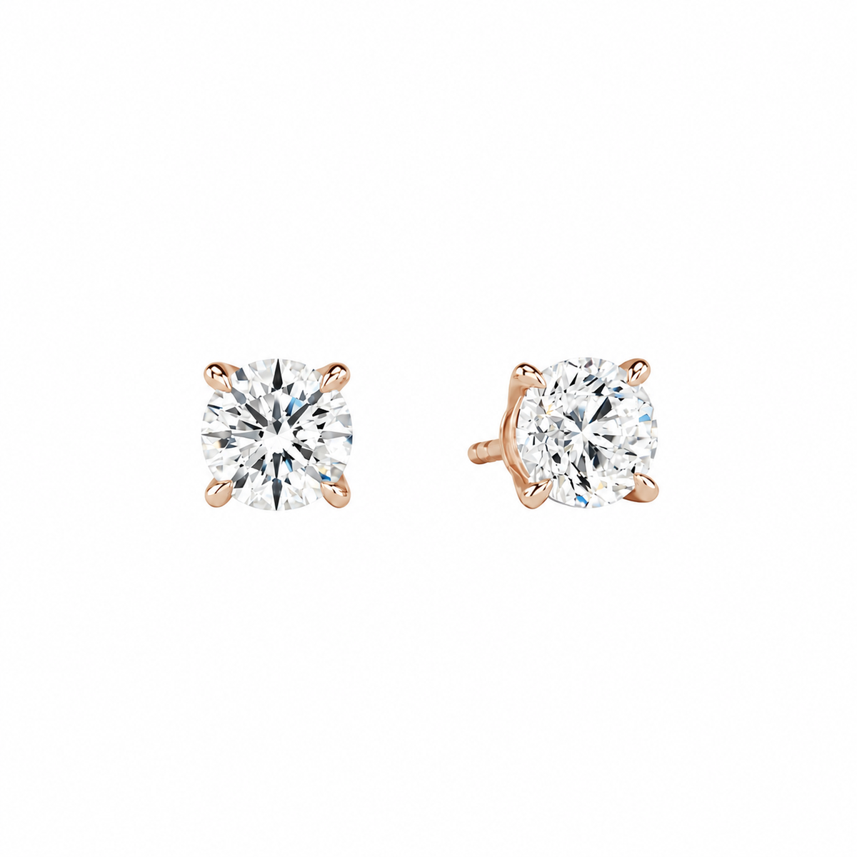 Eira Round Solitaire 4-Prong Lab-Grown Diamond Stud Earrings in 14K Rose Gold, front view