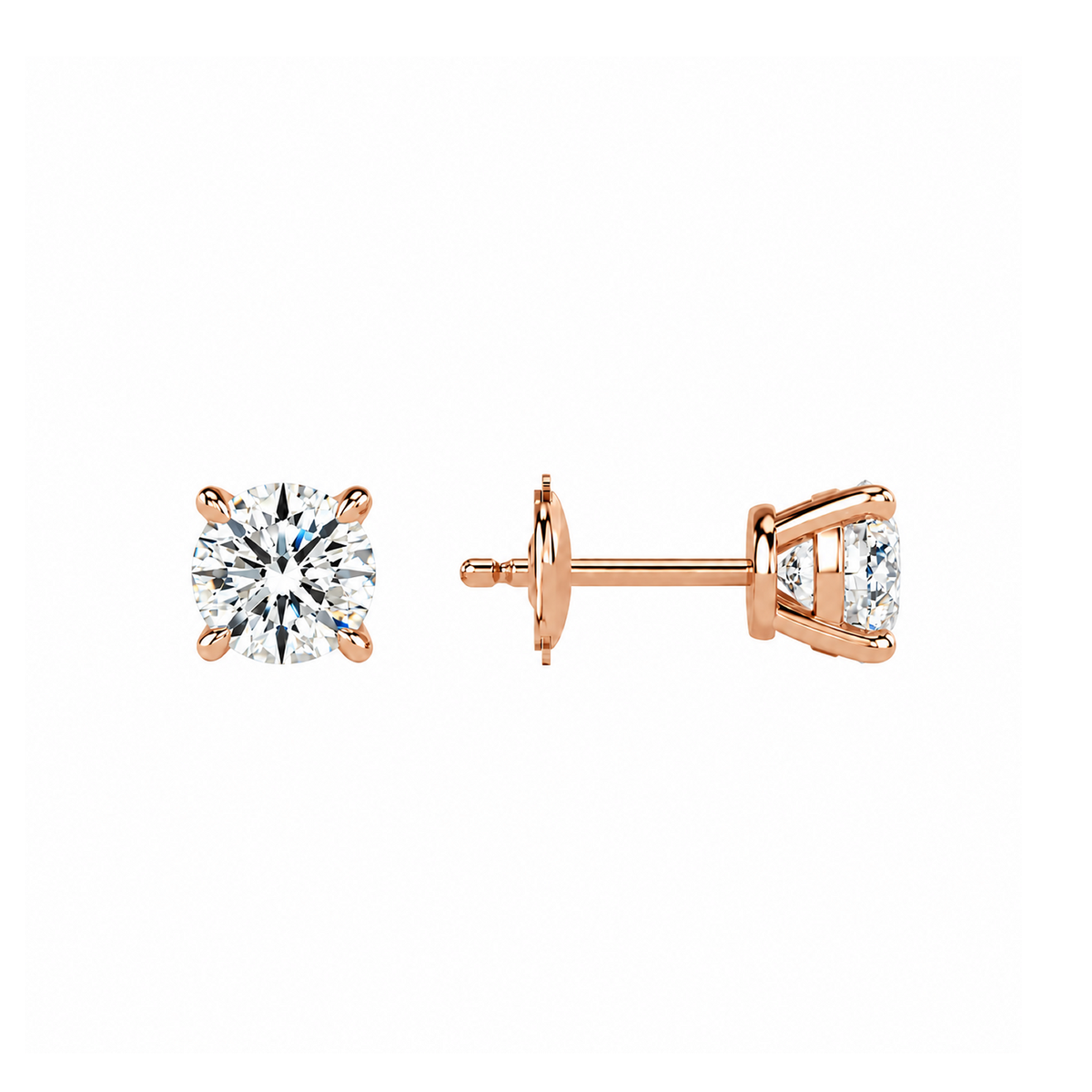 Eira Round Solitaire 4-Prong Lab-Grown Diamond Stud Earrings in 14K Rose Gold, alternate product view