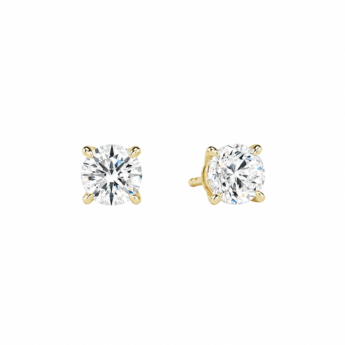 Eira Round Solitaire 4-Prong Lab-Grown Diamond Stud Earrings in 14K Yellow Gold, front view