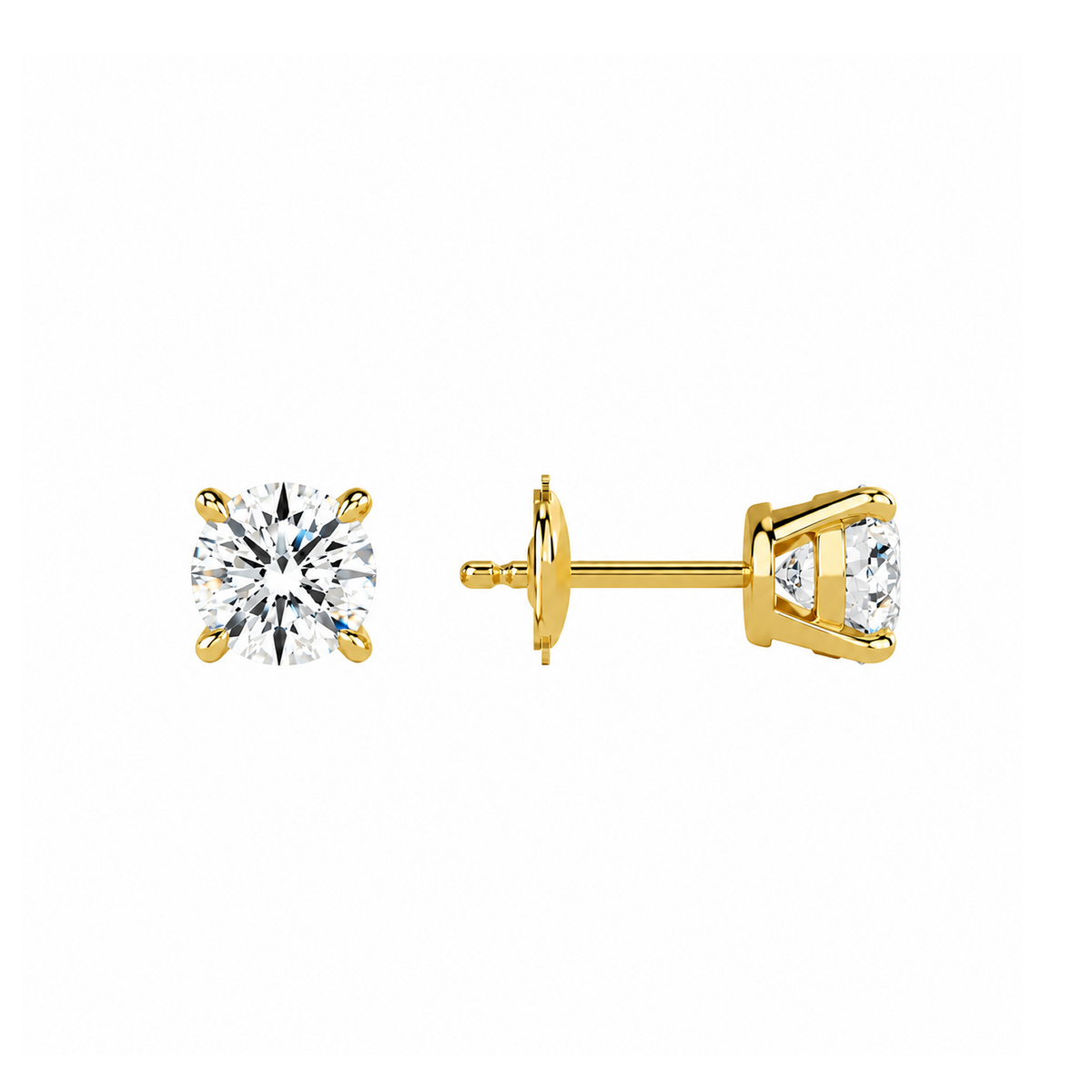 Eira Round Solitaire 4-Prong Lab-Grown Diamond Stud Earrings in 18K Yellow Gold, alternate product view