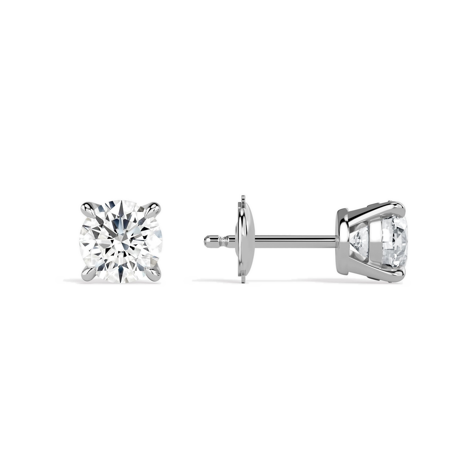 Eira Round Solitaire 4-Prong Diamond Stud Earrings in 14K White Gold second product view