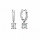 Cerelia Asscher Solitaire Drop Huggie Hoop Lab-Grown Diamond Earrings in 14K White Gold, front view