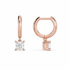 Cerelia Asscher Solitaire Drop Huggie Hoop Diamond Earrings in 14K Rose Gold second product view