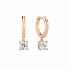 Cerelia Cushion Solitaire Drop Huggie Hoop Lab-Grown Diamond Earrings in 14K Rose Gold, front view