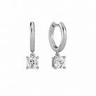 Cerelia Cushion Solitaire Drop Huggie Hoop Lab-Grown Diamond Earrings in 14K White Gold, front view