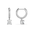 Cerelia Cushion Solitaire Drop Huggie Hoop Diamond Earrings in Platinum second product view