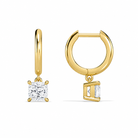 Cerelia Cushion Solitaire Drop Huggie Hoop Diamond Earrings in 14K Yellow Gold second product view