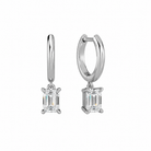 Cerelia Emerald Solitaire Drop Huggie Hoop Lab-Grown Diamond Earrings in 14K White Gold, front view