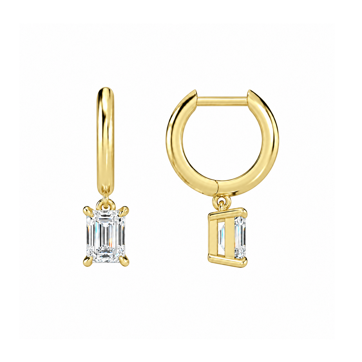 Cerelia Emerald Solitaire Drop Huggie Hoop Lab-Grown Diamond Earrings in 14K Yellow Gold, alternate product view