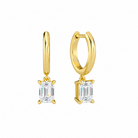 Cerelia Emerald Solitaire Drop Huggie Hoop Lab-Grown Diamond Earrings in 18K Yellow Gold, front view