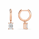 Cerelia Emerald Solitaire Drop Huggie Hoop Diamond Earrings in 14K Rose Gold second product view