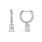 Cerelia Emerald Solitaire Drop Huggie Hoop Diamond Earrings in 14K White Gold second product view