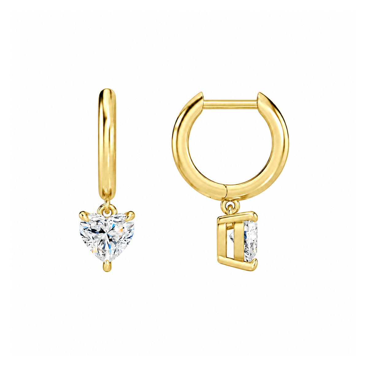 Cerelia Heart Solitaire Drop Huggie Hoop Lab-Grown Diamond Earrings in 18K Yellow Gold, alternate product view