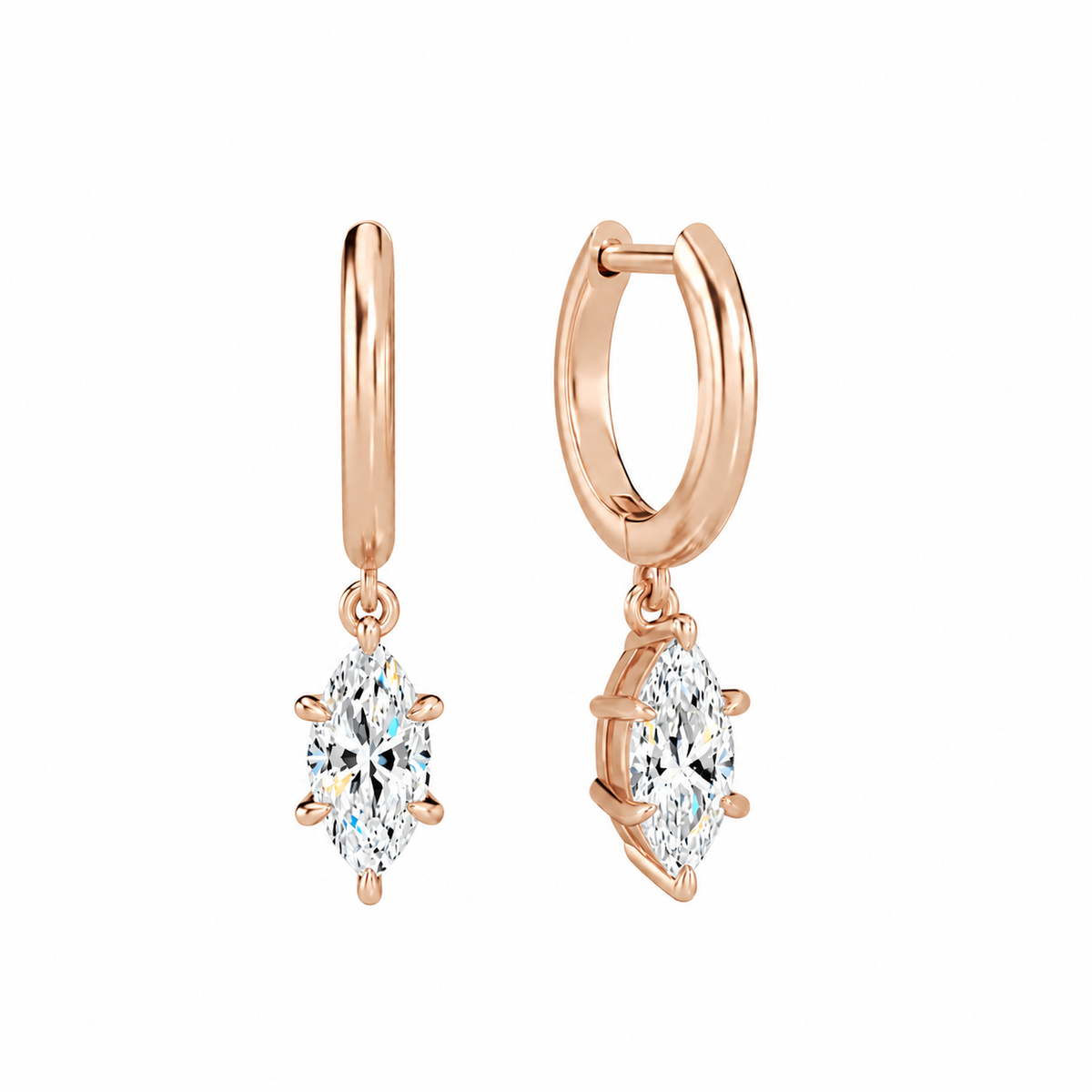 Cerelia Marquise Solitaire Drop Huggie Hoop Lab-Grown Diamond Earrings in 14K Rose Gold, front view