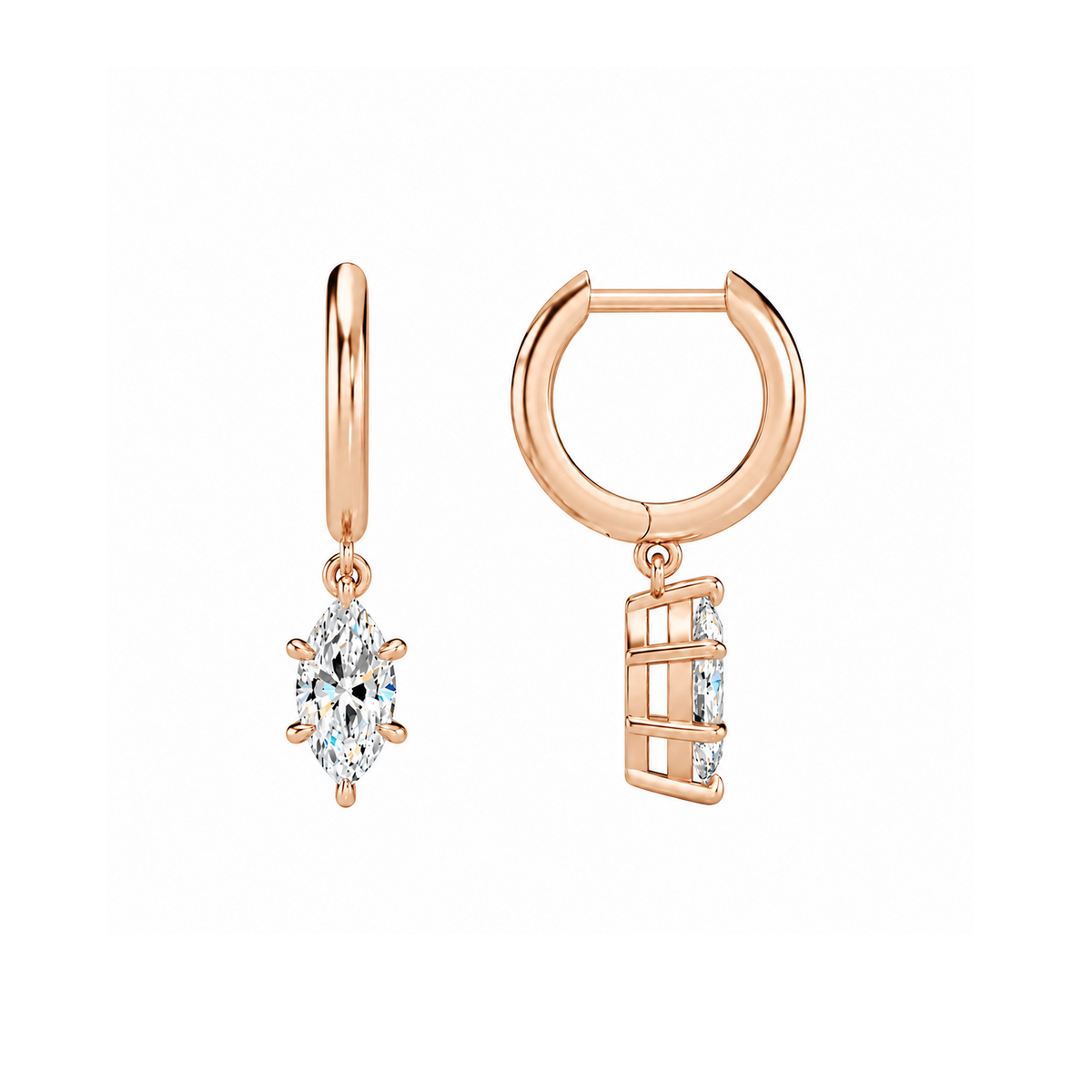 Cerelia Marquise Solitaire Drop Huggie Hoop Lab-Grown Diamond Earrings in 14K Rose Gold, alternate product view