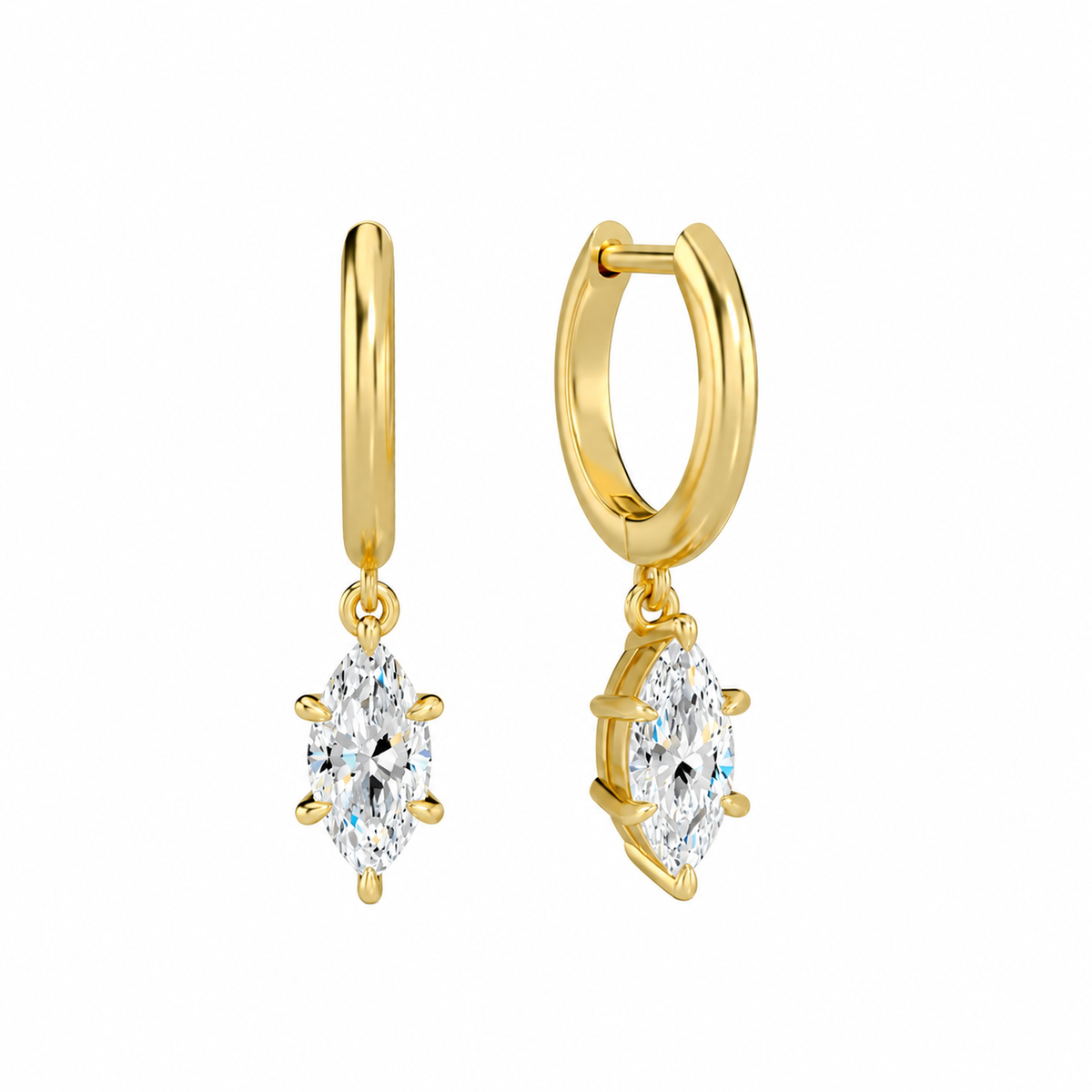 Cerelia Marquise Solitaire Drop Huggie Hoop Lab-Grown Diamond Earrings in 18K Yellow Gold, front view