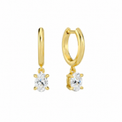 Cerelia Oval Solitaire Drop Huggie Hoop Lab-Grown Diamond Earrings in 14K Yellow Gold, front view