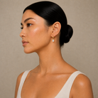 Cerelia Oval Solitaire Drop Huggie Hoop Lab-Grown Diamond Earrings in 14K Yellow Gold, worn on ear