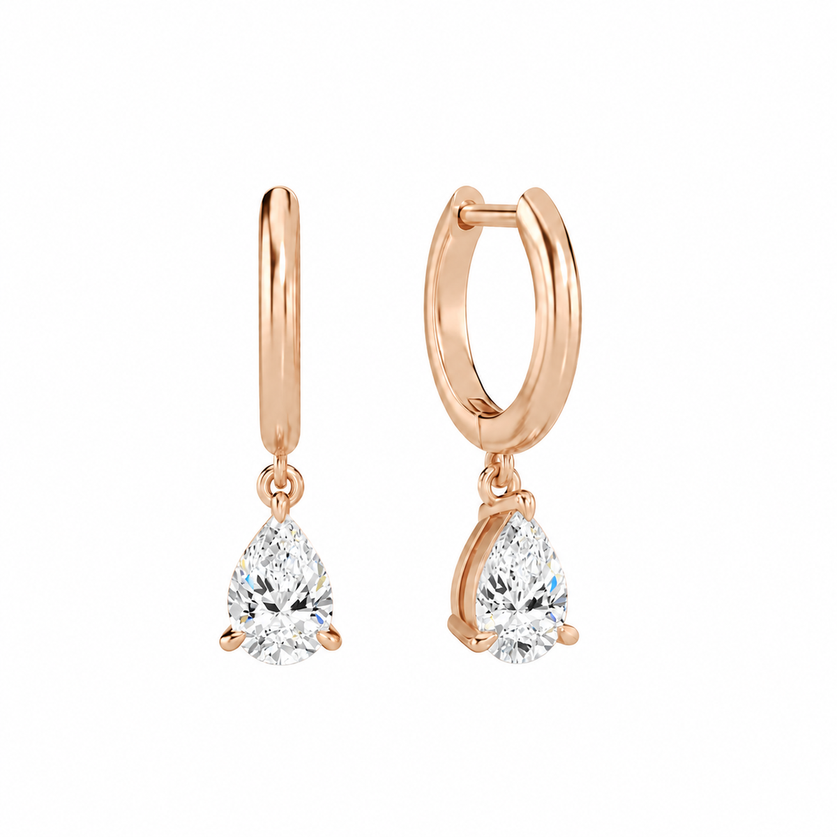Cerelia Pear Solitaire Drop Huggie Hoop Lab-Grown Diamond Earrings in 14K Rose Gold, front view