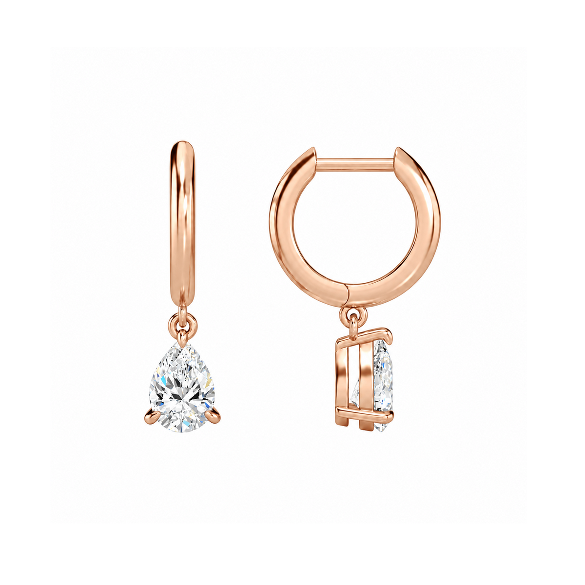 Cerelia Pear Solitaire Drop Huggie Hoop Lab-Grown Diamond Earrings in 14K Rose Gold, alternate product view
