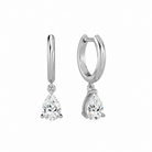 Cerelia Pear Solitaire Drop Huggie Hoop Lab-Grown Diamond Earrings in 14K White Gold, front view