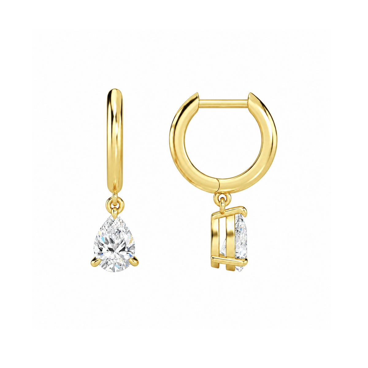 Cerelia Pear Solitaire Drop Huggie Hoop Lab-Grown Diamond Earrings in 14K Yellow Gold, alternate product view