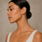 Cerelia Pear Solitaire Drop Huggie Hoop Lab-Grown Diamond Earrings in 14K Rose Gold, worn on ear
