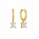 Cerelia Princess Solitaire Drop Huggie Hoop Lab-Grown Diamond Earrings in 14K Yellow Gold, front view