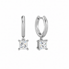 Cerelia Princess Solitaire Drop Huggie Hoop Lab-Grown Diamond Earrings in Platinum, front view